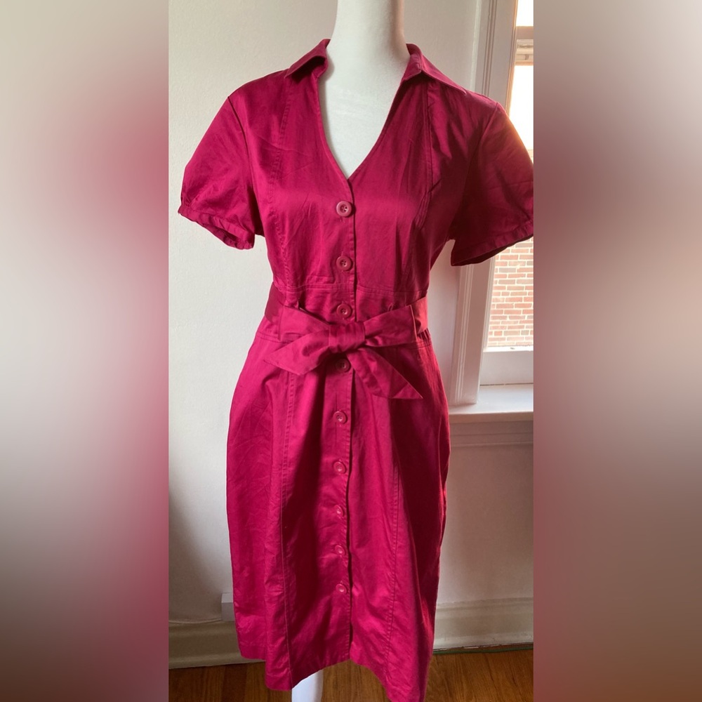 Waist 31" The Limited Button-Down Short Sleeve Hot Pink Fuchsia Dress with Belt